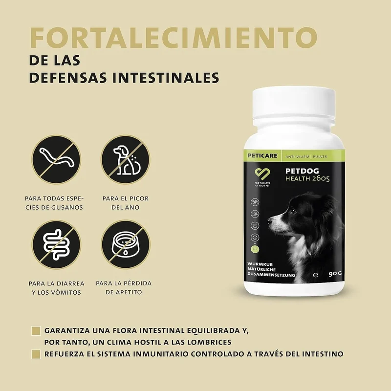 Desparasitante interno - antiparasitas para cães, 100% natural, com curcuma e tomilho, contra vermes interestinais - Peticare