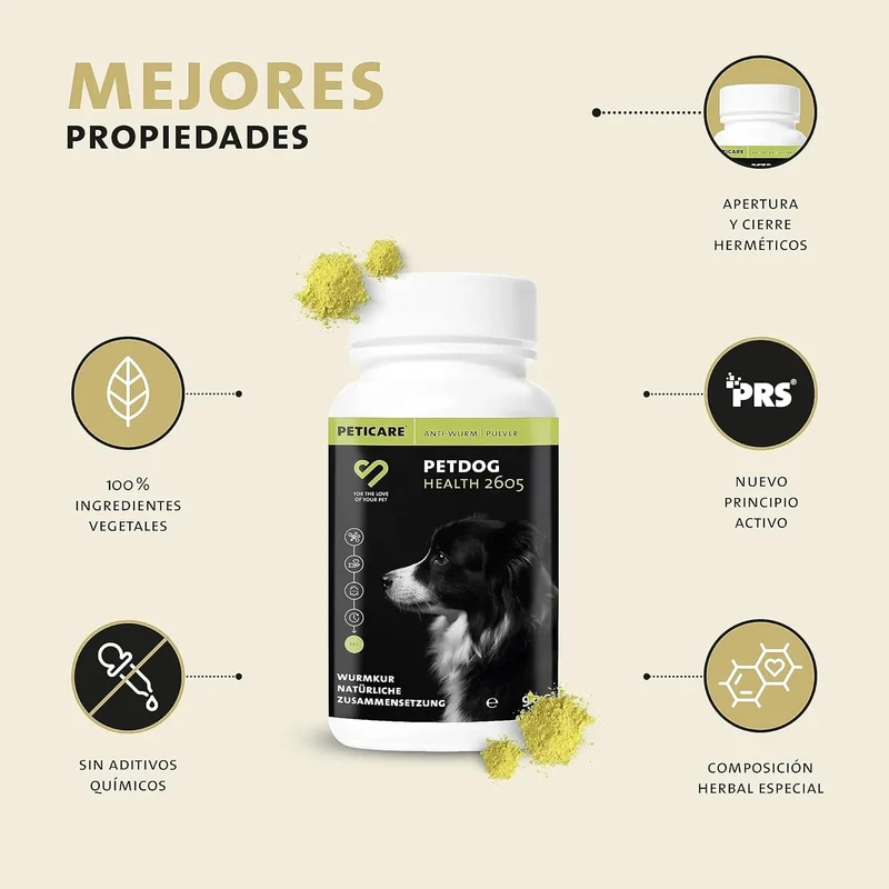 Desparasitante interno - antiparasitas para cães, 100% natural, com curcuma e tomilho, contra vermes interestinais - Peticare