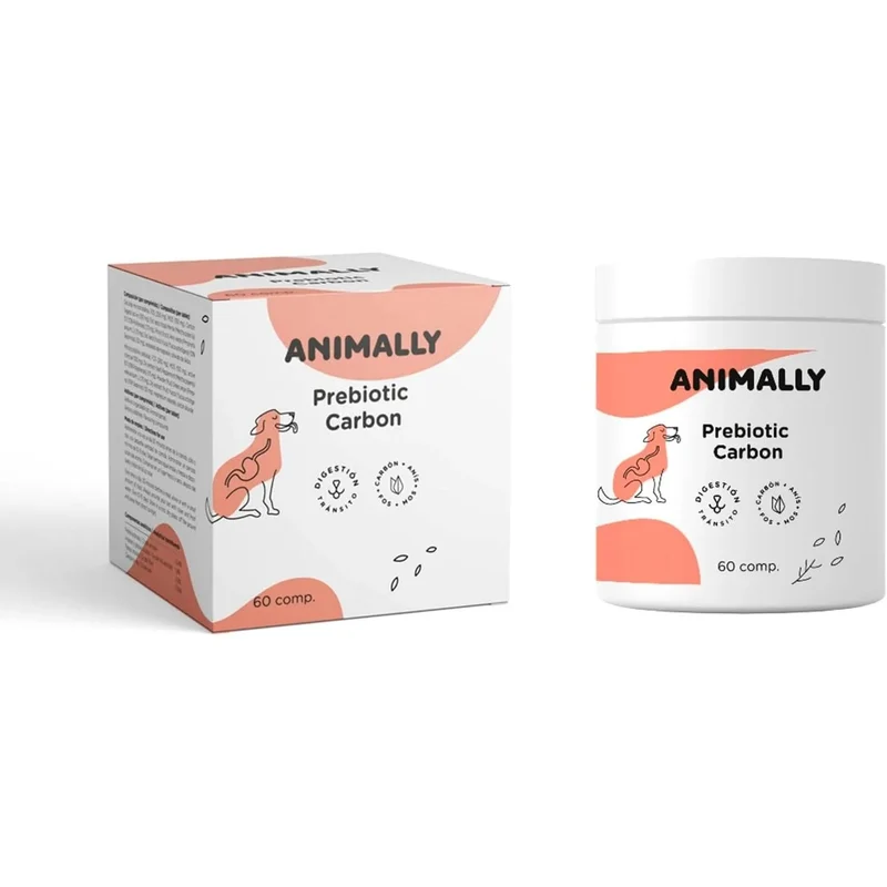 Animally Prébiotico Carvão Ativado - 60 comprimidos - Saúde digestiva - Prebióticos para cães