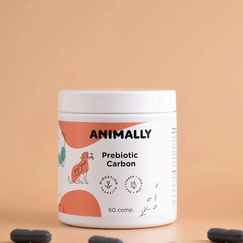 Animally Prébiotico Carvão Ativado - 60 comprimidos - Saúde digestiva - Prebióticos para cães
