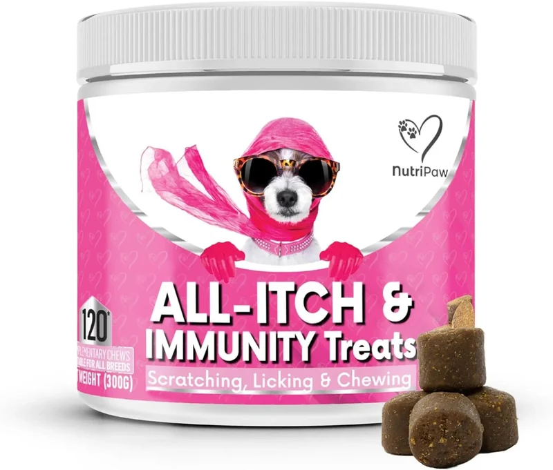 NutriPaw Tratamentos imunitários para cães, acalmar a comichão das patas, olhos, orelhas, pele, pára de morder, lamber, arranhões, perfeito para cães pequenos, médios e grandes