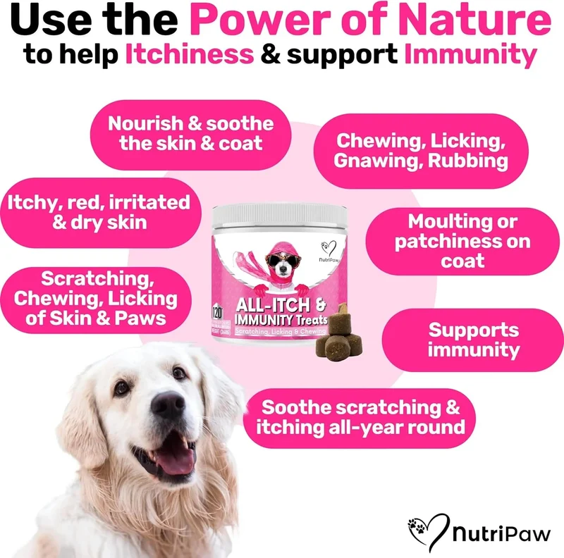 NutriPaw Tratamentos imunitários para cães, acalmar a comichão das patas, olhos, orelhas, pele, pára de morder, lamber, arranhões, perfeito para cães pequenos, médios e grandes