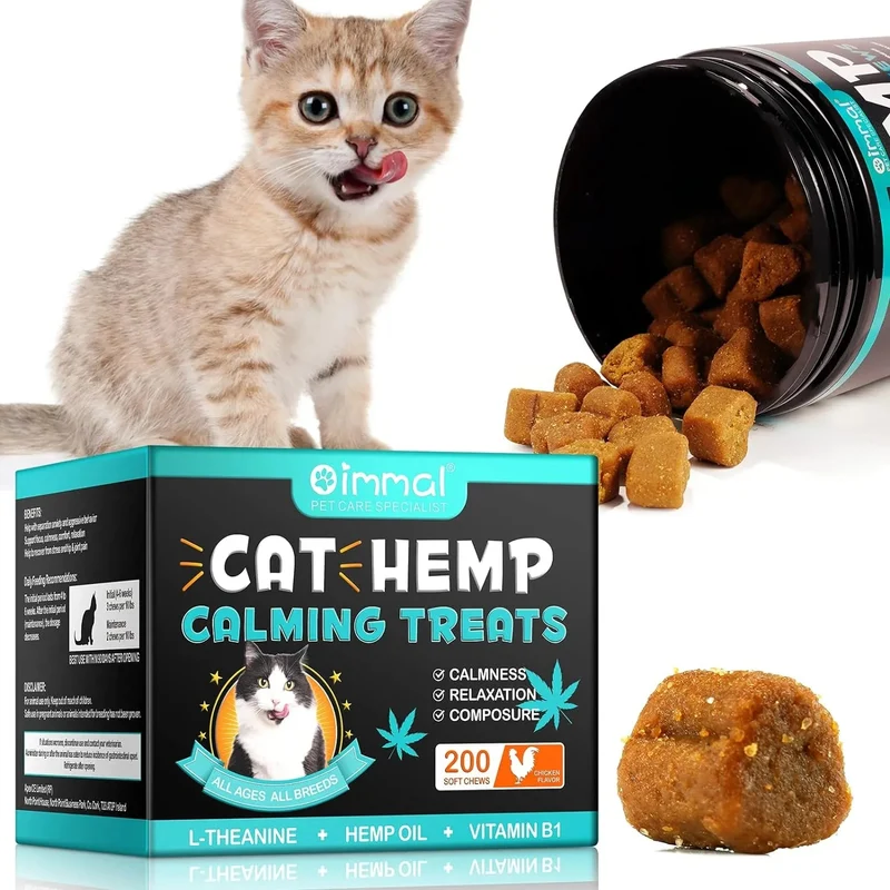 Calmante Mastigável para gatos, macios e puros, para a ansiedade, alívio do stress, sabor de frango (200 gr, 200 comprimidos)