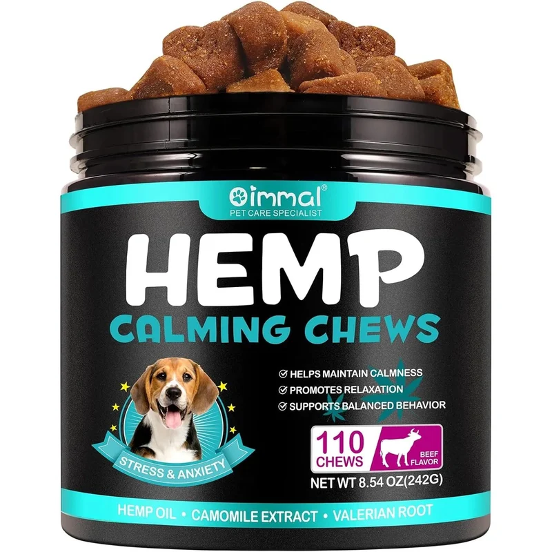 Calmante Mastigável para Cães, ajuda a promover o relaxamento, reduz o stress e a ansiedade - sabor de carne bovina (242 g, 110 comprimidos)