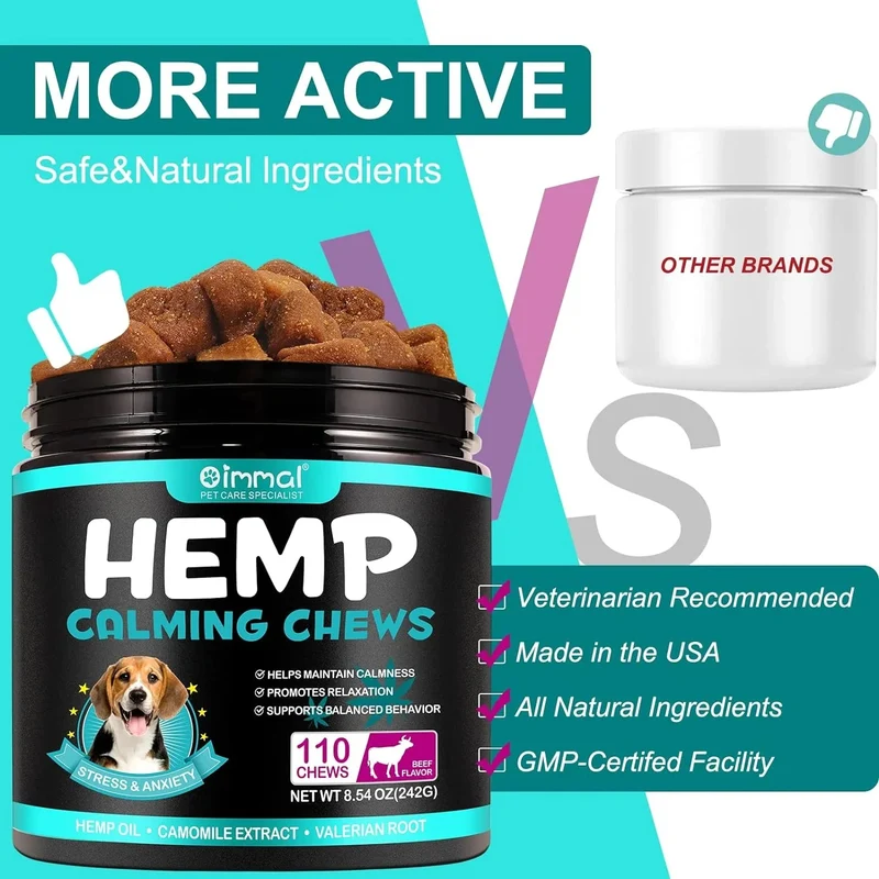 Calmante Mastigável para Cães, ajuda a promover o relaxamento, reduz o stress e a ansiedade - sabor de carne bovina (242 g, 110 comprimidos)