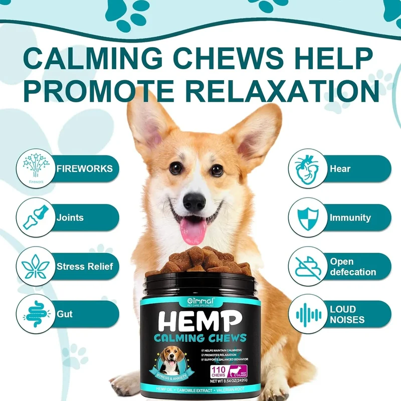 Calmante Mastigável para Cães, ajuda a promover o relaxamento, reduz o stress e a ansiedade - sabor de carne bovina (242 g, 110 comprimidos)