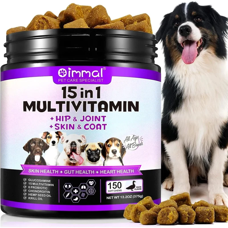 Multivitaminas Suplemento para Cães, 15 minerais e vitaminas para todos os cães 150 comprimidos, sabor de pato