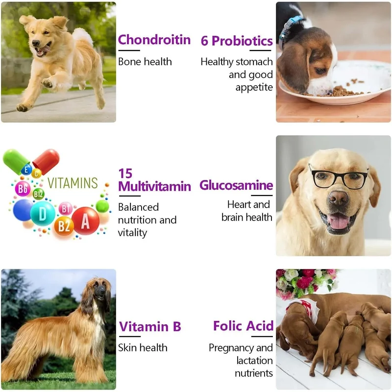 Multivitaminas Suplemento para Cães, 15 minerais e vitaminas para todos os cães 150 comprimidos, sabor de pato