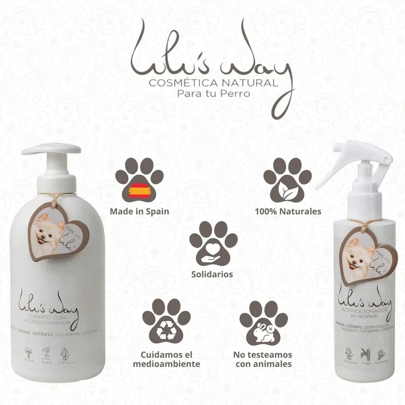 Lulu's Way Champô natural para cães com condicionador - para pele sensível e dermatite sem alérgenos, sem parabenos - 100 % vegan natural