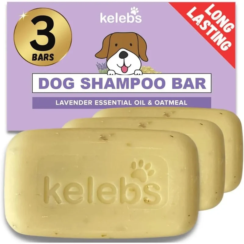 Kelebs Anticomichão | champô sólido para cães, para pele sensível e dermatite | anti-comichão com óleo de lavanda calmante, conjunto de 3 barras, sabão natural BIO e vegano