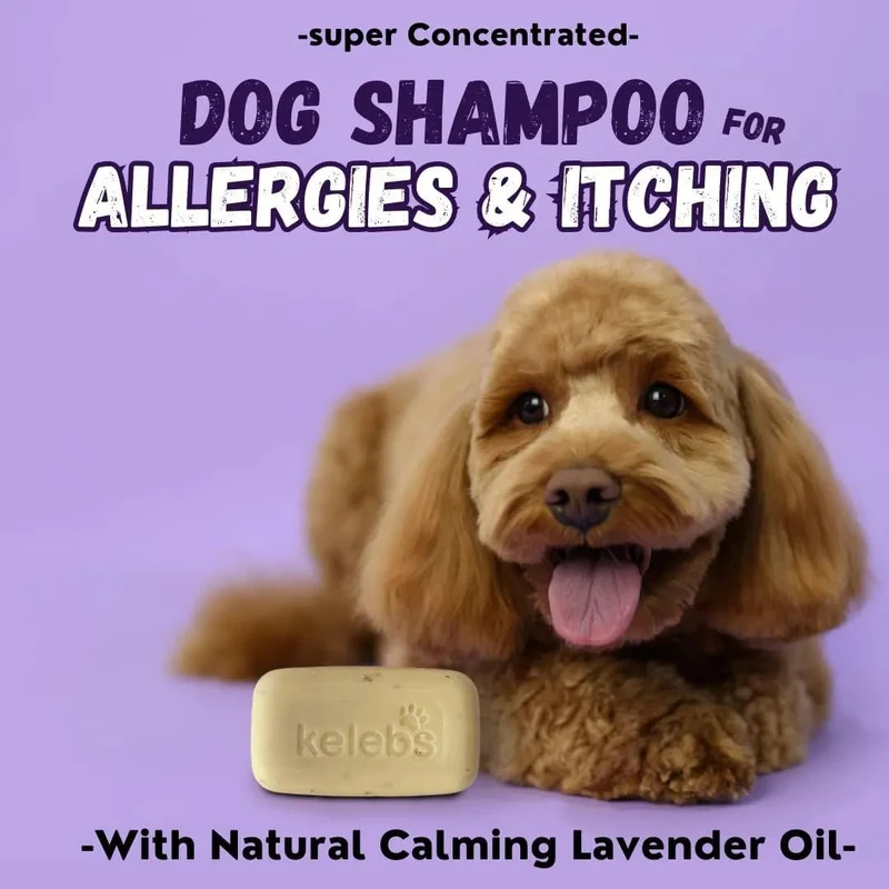 Kelebs Anticomichão | champô sólido para cães, para pele sensível e dermatite | anti-comichão com óleo de lavanda calmante, conjunto de 3 barras, sabão natural BIO e vegano