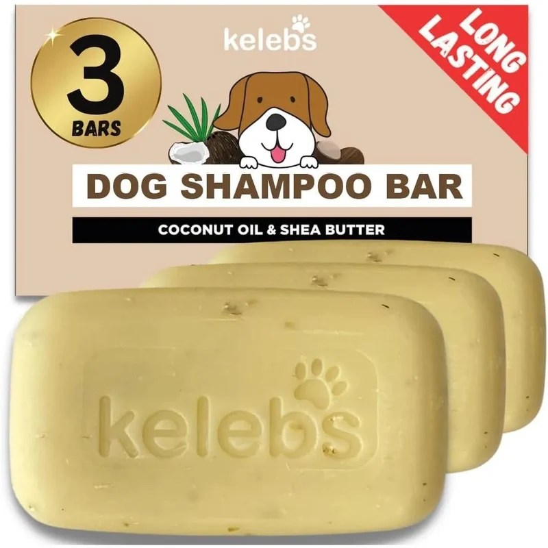 Kelebs Anticomichão | champô sólido para cães, para pele sensível e dermatite | anti-comichão com óleo de lavanda calmante, conjunto de 3 barras, sabão natural BIO e vegano