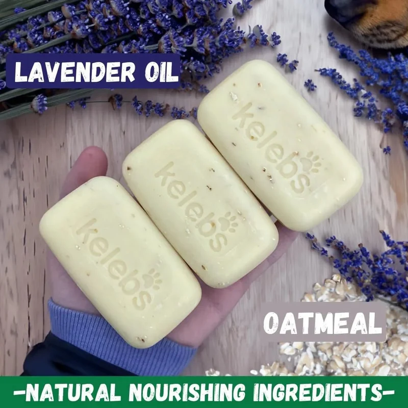 Kelebs Anticomichão | champô sólido para cães, para pele sensível e dermatite | anti-comichão com óleo de lavanda calmante, conjunto de 3 barras, sabão natural BIO e vegano