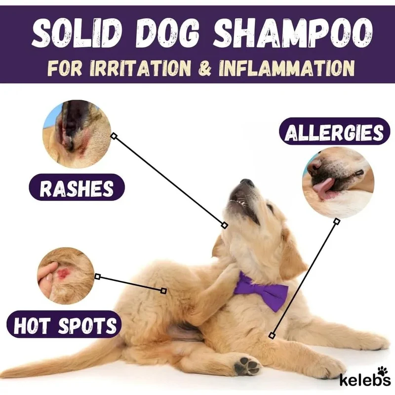 Kelebs Anticomichão | champô sólido para cães, para pele sensível e dermatite | anti-comichão com óleo de lavanda calmante, conjunto de 3 barras, sabão natural BIO e vegano