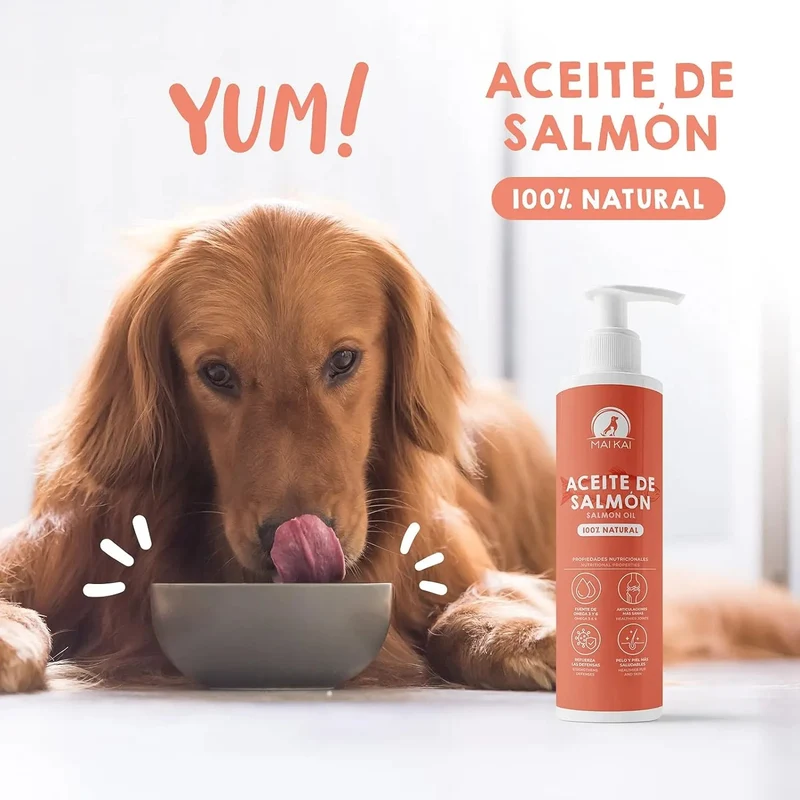 Óleo de salmão para cães e gatos - anti-inflamatório, ômega 3 e 6, pele saudável e pelo brilhante, vitaminas e cálcio, 100% natural