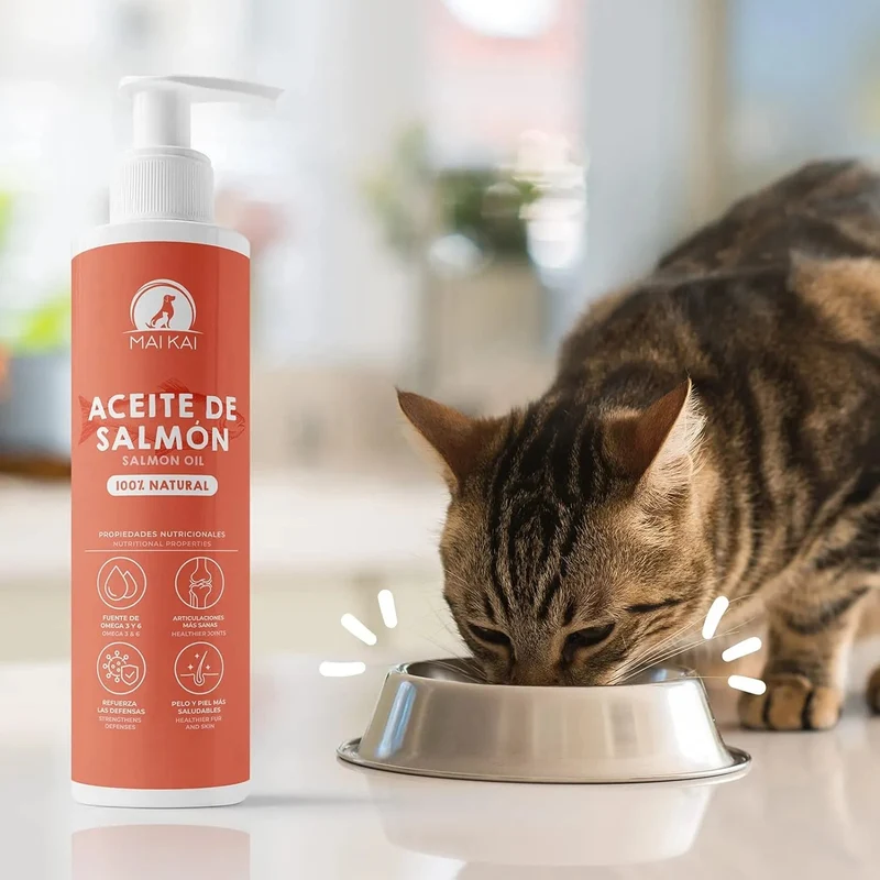 Óleo de salmão para cães e gatos - anti-inflamatório, ômega 3 e 6, pele saudável e pelo brilhante, vitaminas e cálcio, 100% natural