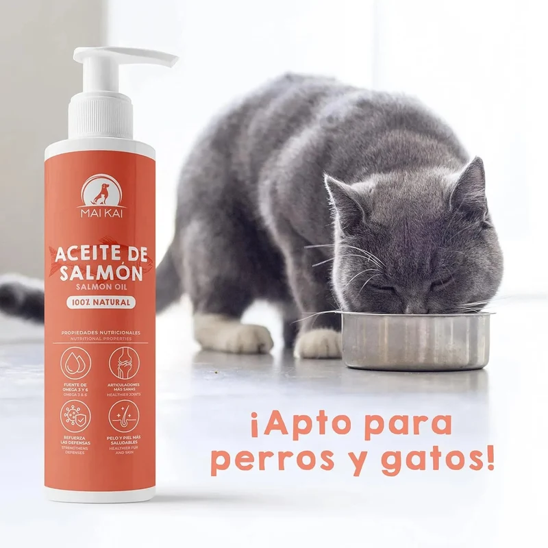Óleo de salmão para cães e gatos - anti-inflamatório, ômega 3 e 6, pele saudável e pelo brilhante, vitaminas e cálcio, 100% natural