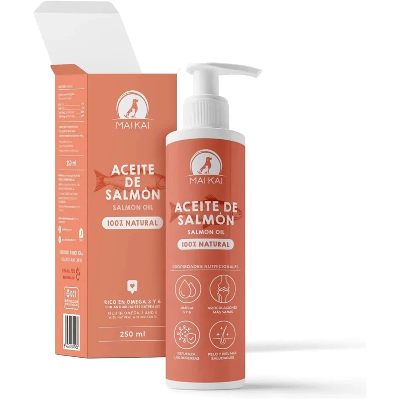 Óleo de salmão para cães e gatos - anti-inflamatório, ômega 3 e 6, pele saudável e pelo brilhante, vitaminas e cálcio, 100% natural