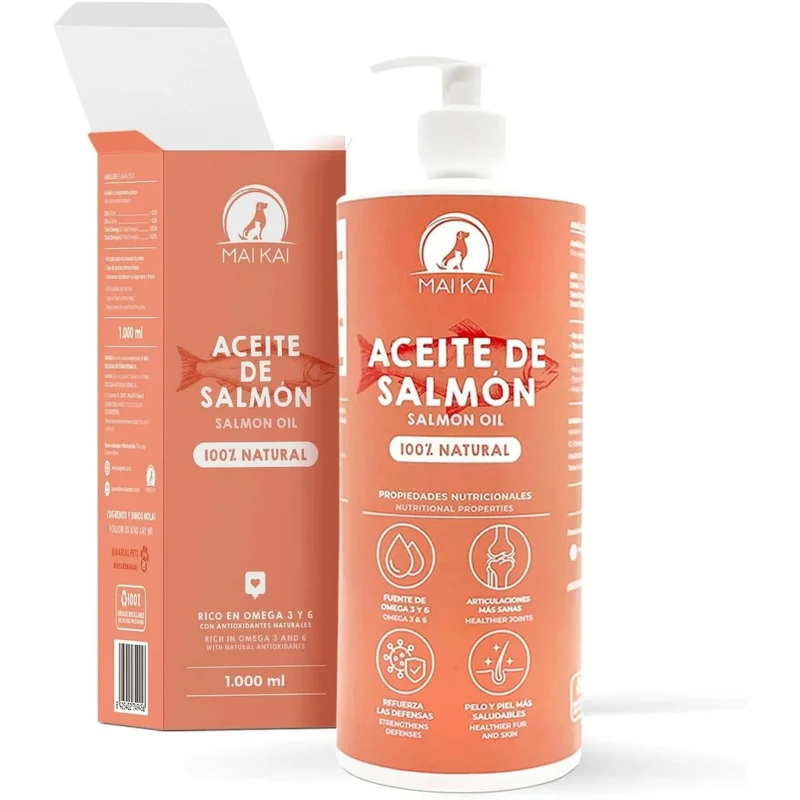Óleo de salmão para cães e gatos - anti-inflamatório, ômega 3 e 6, pele saudável e pelo brilhante, vitaminas e cálcio, 100% natural