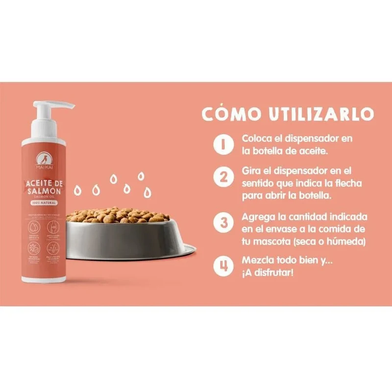Óleo de salmão para cães e gatos - anti-inflamatório, ômega 3 e 6, pele saudável e pelo brilhante, vitaminas e cálcio, 100% natural