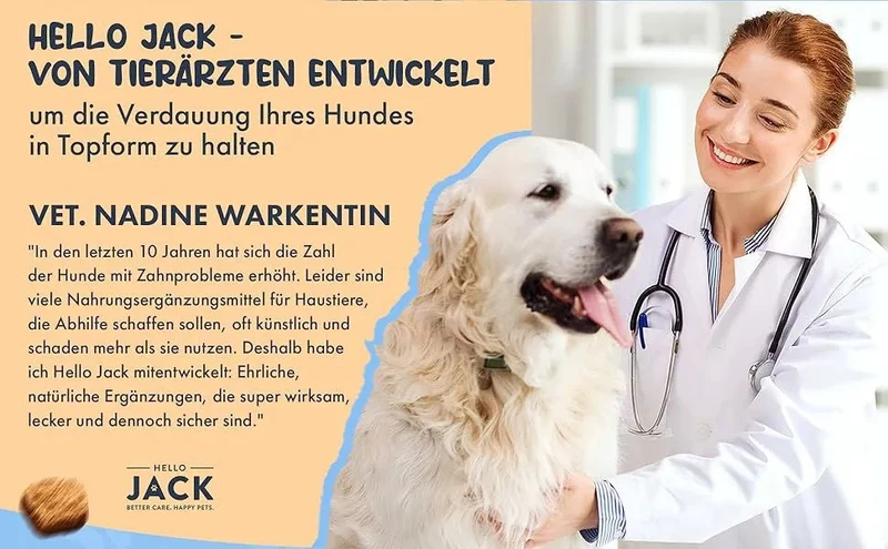 Hello Jack Limpeza natural para mau hálito de cães - até 4 meses de fornecimento - limpa os dentes e ajuda a eliminar o mau hálito do cão - evita o tártaro