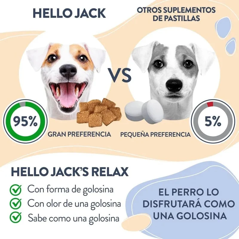 Hello Jack Relax Suplemento diário para cães - tranquilizante mastigáveis para cães e cachorros, para aliviar o stress e o equilíbrio emocional - sabor de manteiga de amendoim