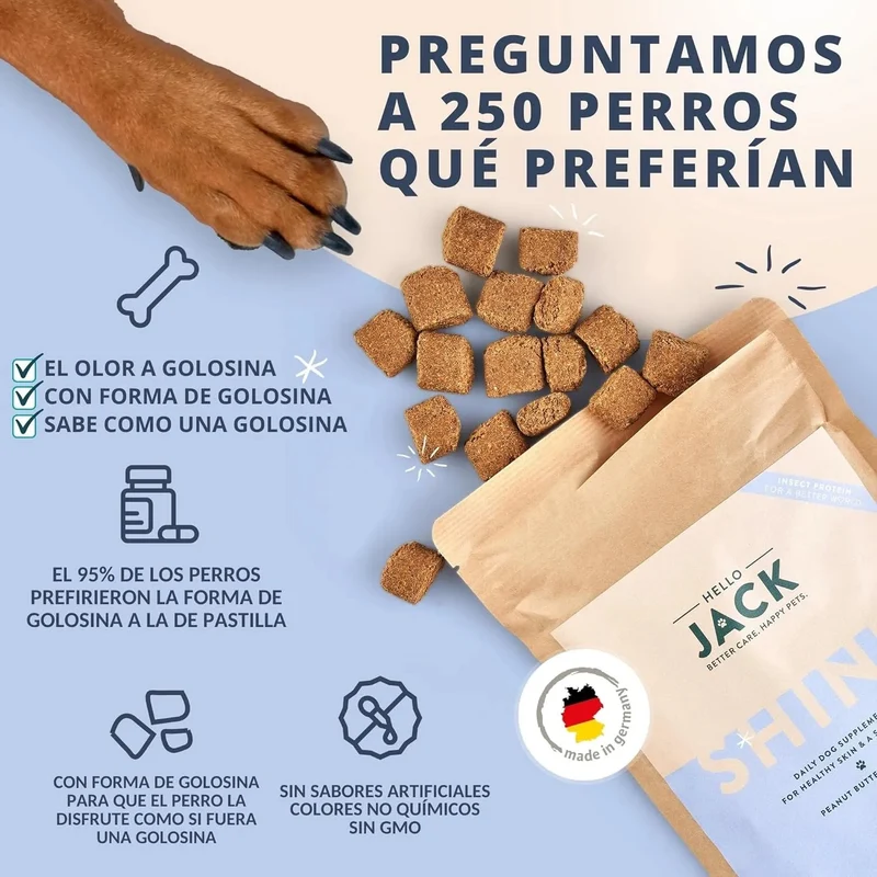 Hello Jack Óleo de salmão para cães - salmão para pêlo brilhante e saudável, Ômega 3 - reduz a dermatite e a comichão, 100% natural