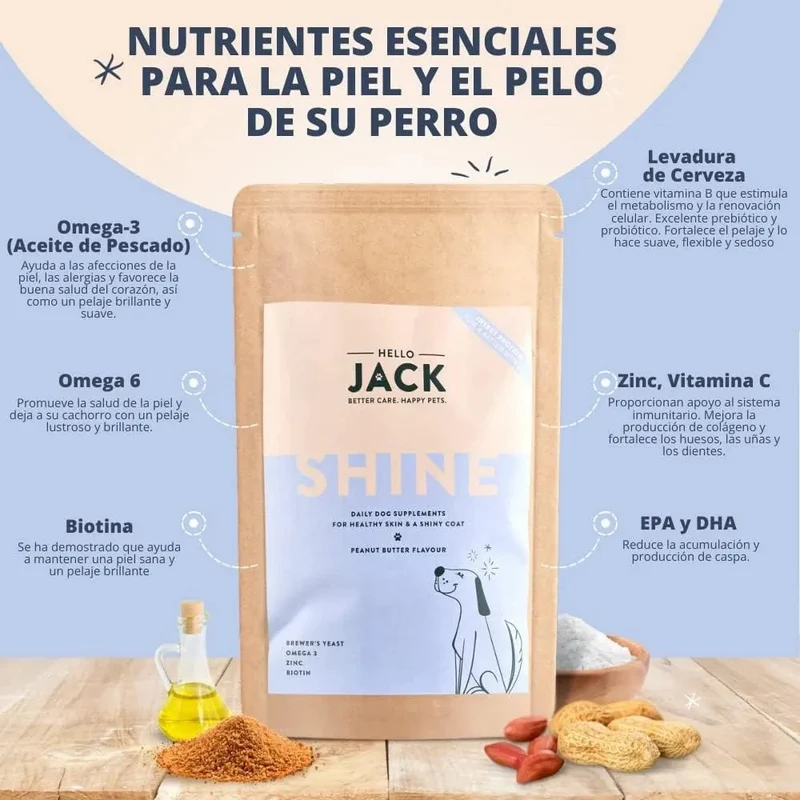 Hello Jack Óleo de salmão para cães - salmão para pêlo brilhante e saudável, Ômega 3 - reduz a dermatite e a comichão, 100% natural