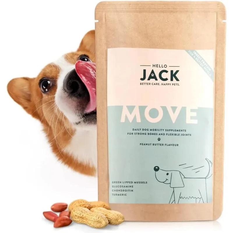 Hello Jack Suplemento para cão mobilidade / movimento (200 g) - para articulações e ossos para cães - condroprotetor cães com mexilhões de lábios verdes, glucosamina, condroitina, açafrão & ômega 3
