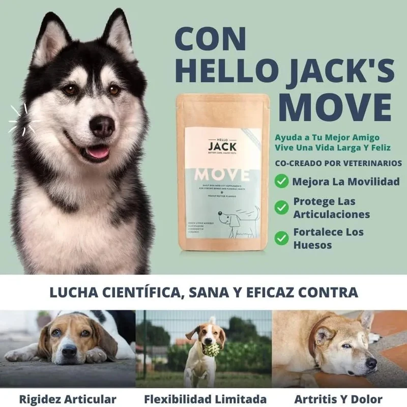 Hello Jack Suplemento para cão mobilidade / movimento (200 g) - para articulações e ossos para cães - condroprotetor cães com mexilhões de lábios verdes, glucosamina, condroitina, açafrão & ômega 3