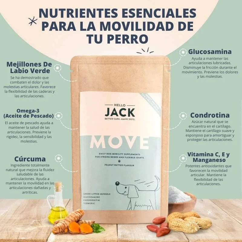 Hello Jack Suplemento para cão mobilidade / movimento (200 g) - para articulações e ossos para cães - condroprotetor cães com mexilhões de lábios verdes, glucosamina, condroitina, açafrão & ômega 3