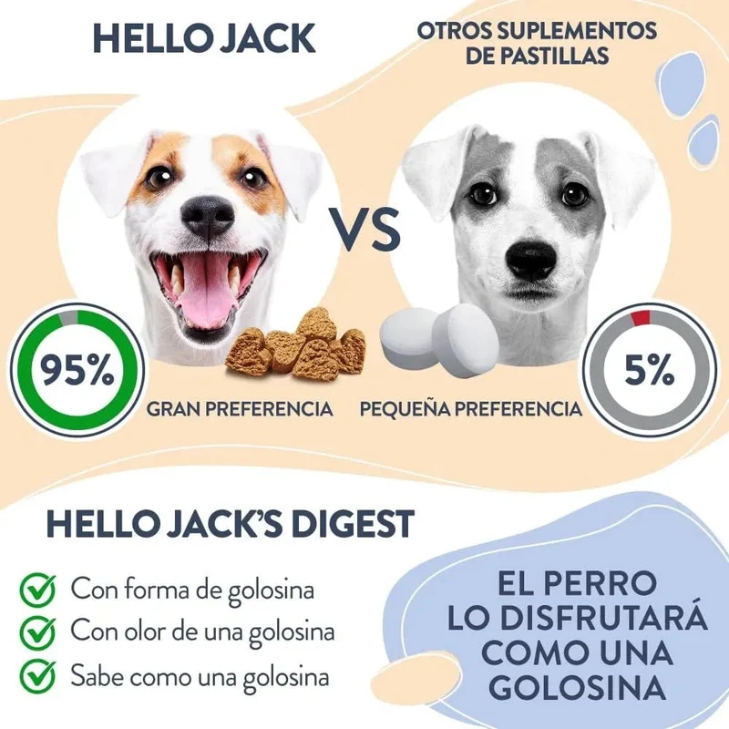 Hello Jack Digest Suplemento para cães - Guloseimas mastigáveis para cães para digestão, saúde intestinal e consistência das fezes - sabor de manteiga de amendoim