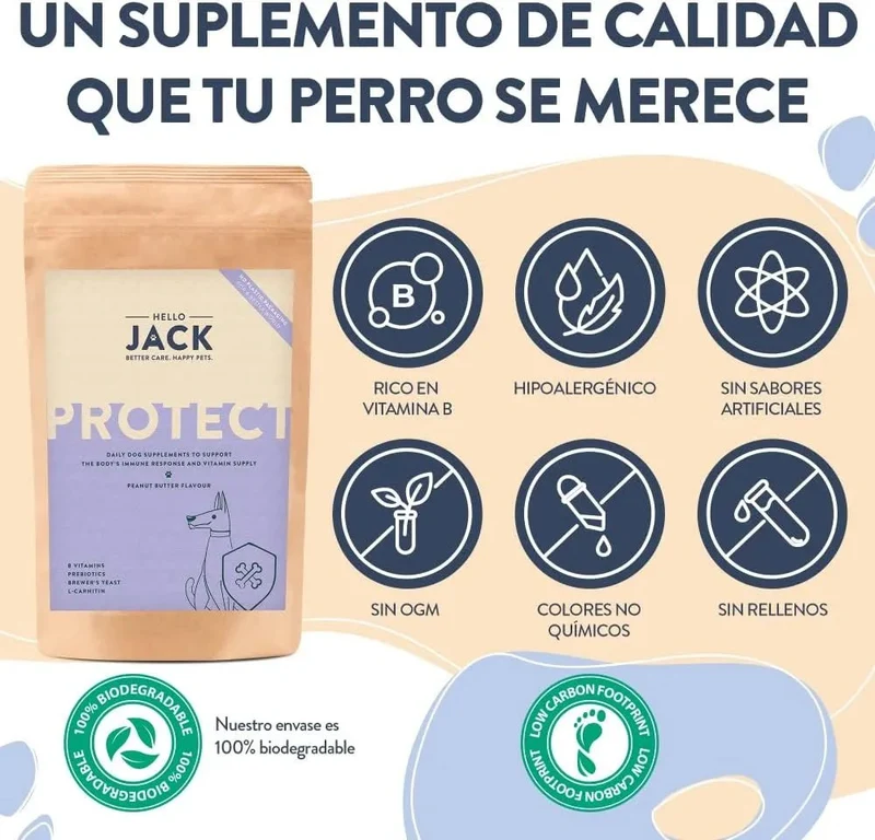 Hello Jack Protect Suplemento diário para cães - guloseimas misturáveis para apoio imunológico, vitalidade e saúde em geral - sabor de manteiga de amendoim