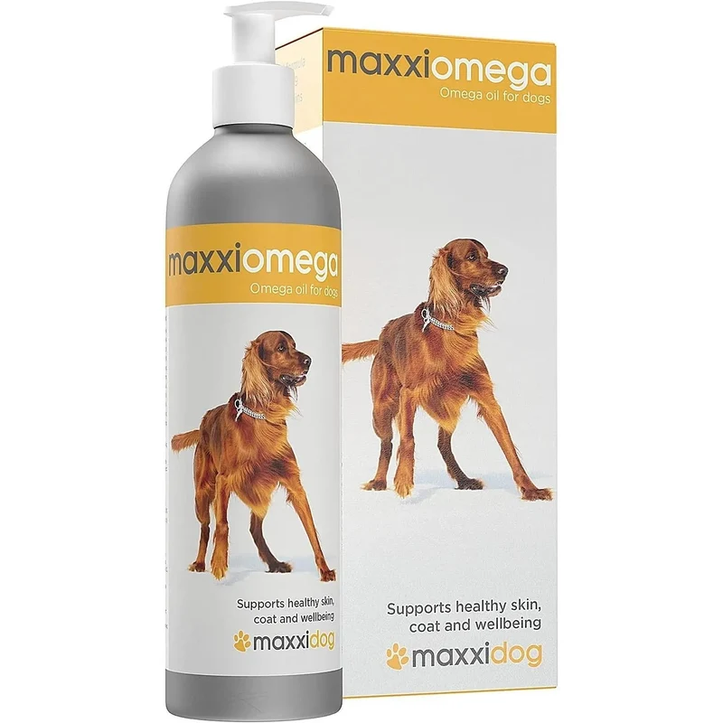 maxxiomega Suplemento em óleo para cães, com bomba de dosagem para fácil administração, ómega 3, 6, 9 e vitaminas A, D, E e biotina | para pele saudável e pêlo brilhante (296 ml)