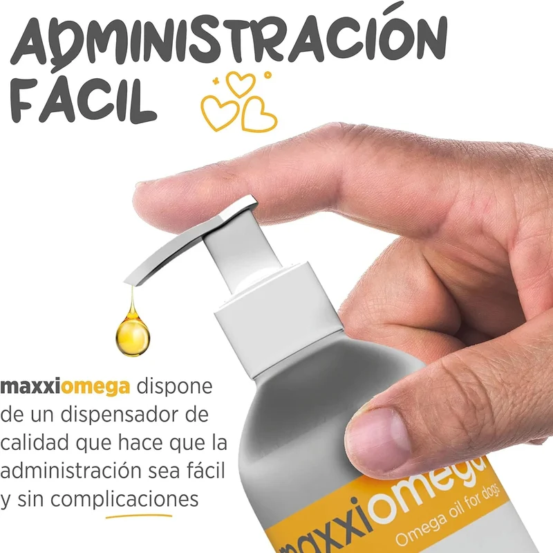 maxxiomega Suplemento em óleo para cães, com bomba de dosagem para fácil administração, ómega 3, 6, 9 e vitaminas A, D, E e biotina | para pele saudável e pêlo brilhante (296 ml)