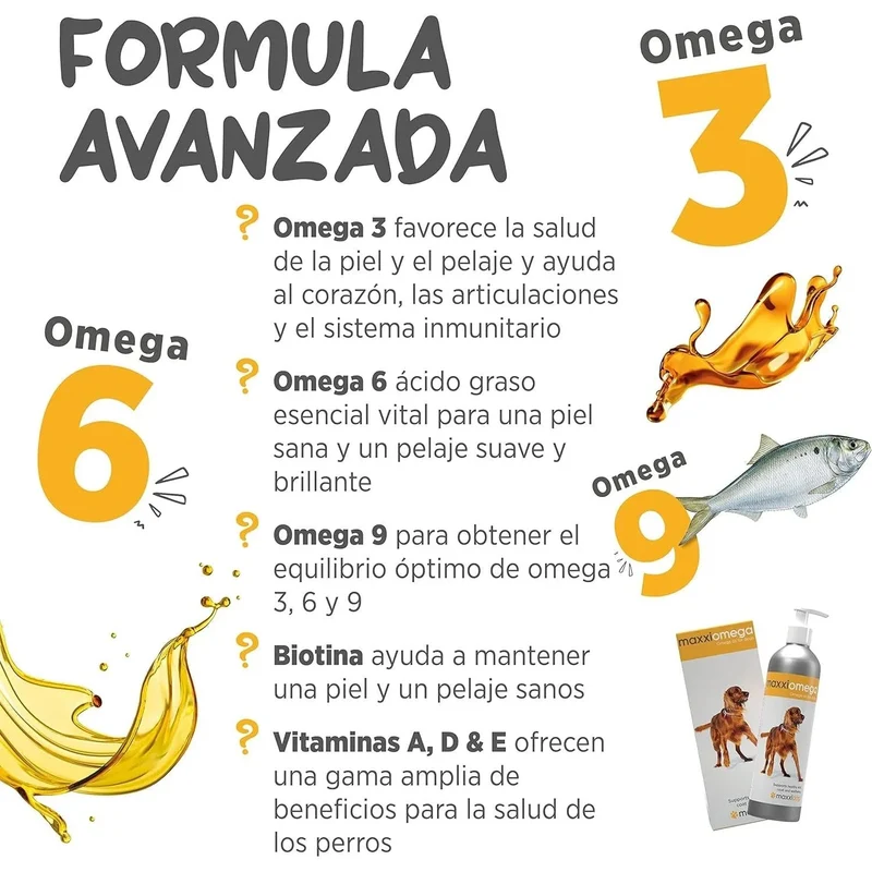 maxxiomega Suplemento em óleo para cães, com bomba de dosagem para fácil administração, ómega 3, 6, 9 e vitaminas A, D, E e biotina | para pele saudável e pêlo brilhante (296 ml)