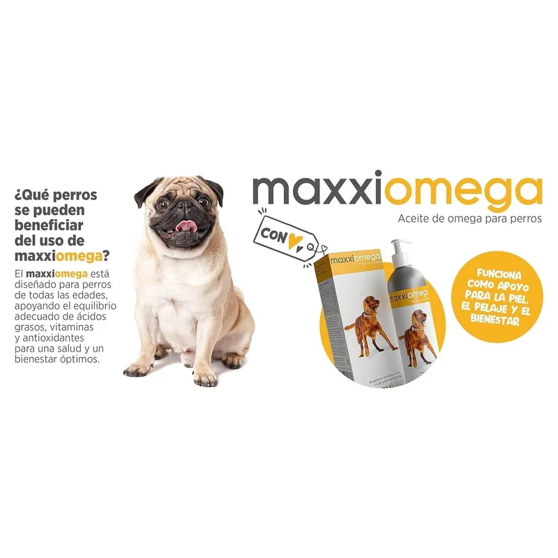 maxxiomega Suplemento em óleo para cães, com bomba de dosagem para fácil administração, ómega 3, 6, 9 e vitaminas A, D, E e biotina | para pele saudável e pêlo brilhante (296 ml)