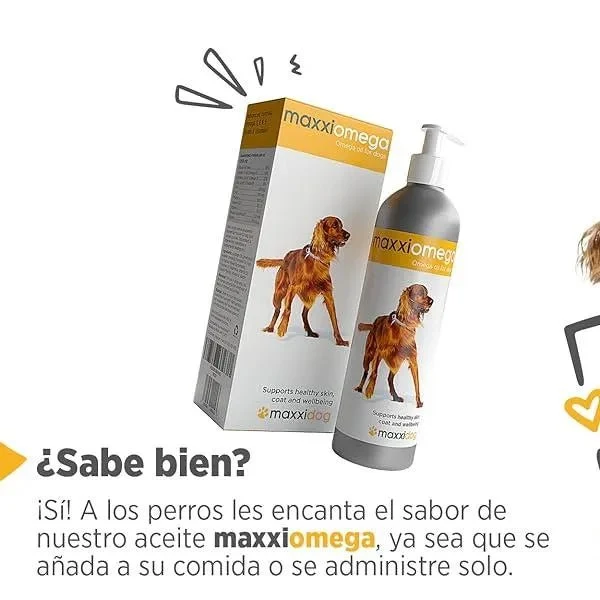 maxxiomega Suplemento em óleo para cães, com bomba de dosagem para fácil administração, ómega 3, 6, 9 e vitaminas A, D, E e biotina | para pele saudável e pêlo brilhante (296 ml)