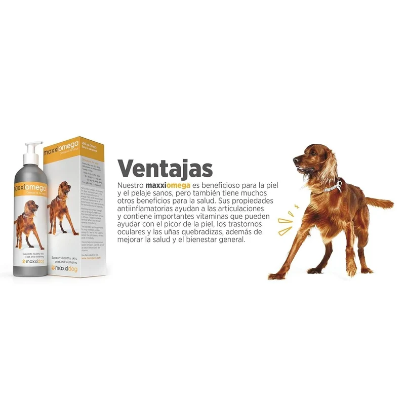 maxxiomega Suplemento em óleo para cães, com bomba de dosagem para fácil administração, ómega 3, 6, 9 e vitaminas A, D, E e biotina | para pele saudável e pêlo brilhante (296 ml)