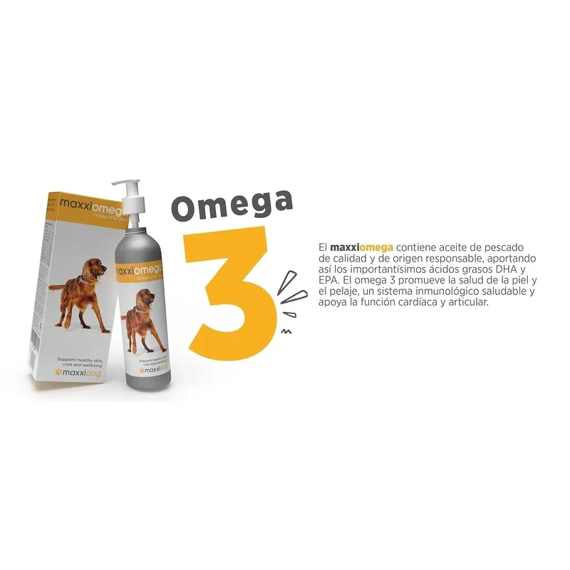 maxxiomega Suplemento em óleo para cães, com bomba de dosagem para fácil administração, ómega 3, 6, 9 e vitaminas A, D, E e biotina | para pele saudável e pêlo brilhante (296 ml)