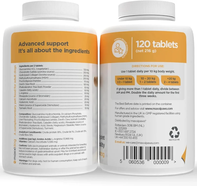 maxxiflex+ Suplemento avançado para as articulações do cão - glucosamina, condroitina, MSM, ácido hialurónico , garra do , bromelina, açafrão