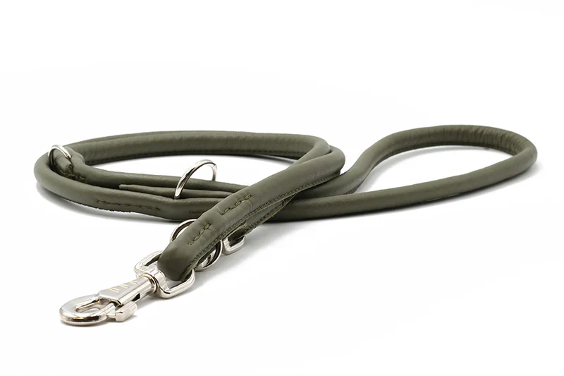 Lederleine rundgenäht 2m Silber - Khaki