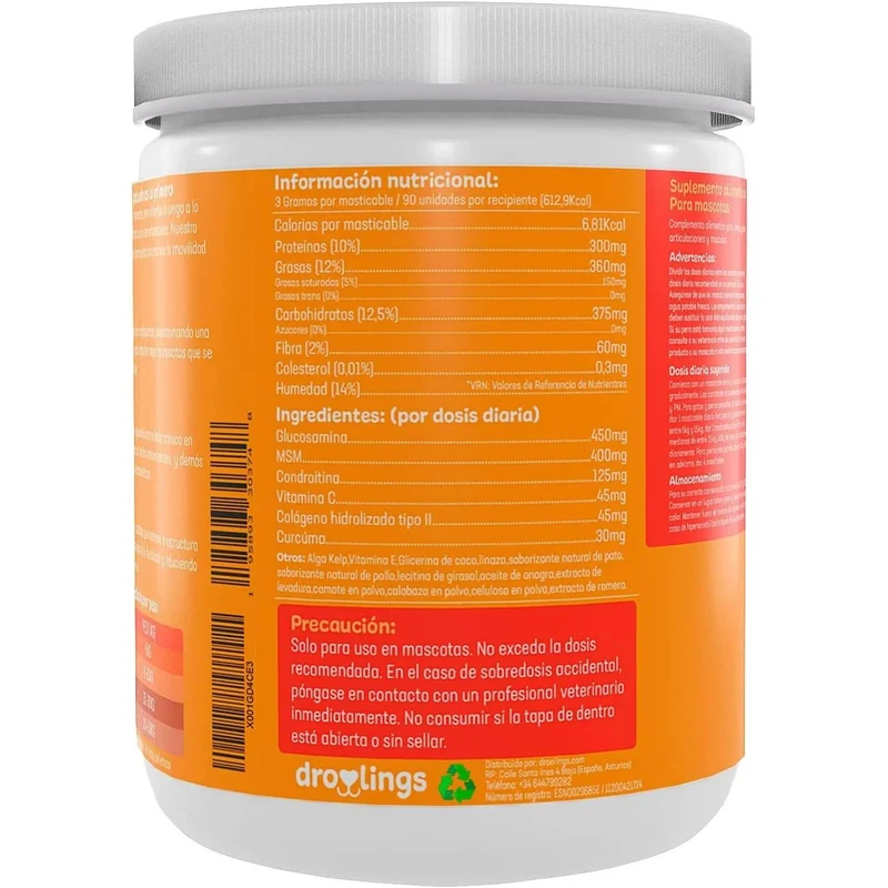 Droolings Condroprotetor e anti-inflamatório com 135 unidades, para cães - Suplemento natural para anca e articulações