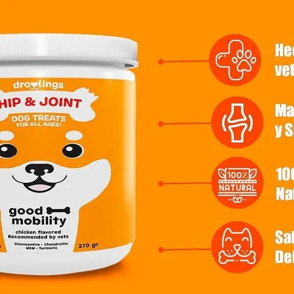 Droolings Condroprotetor e anti-inflamatório com 135 unidades, para cães - Suplemento natural para anca e articulações