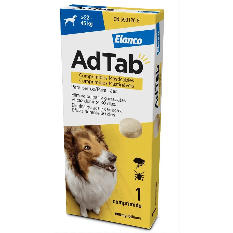 AdTab Comprimido mastigável contra pulgas e carraças para cães de 22 a 45 kg - AdTab (1 Comprimido)