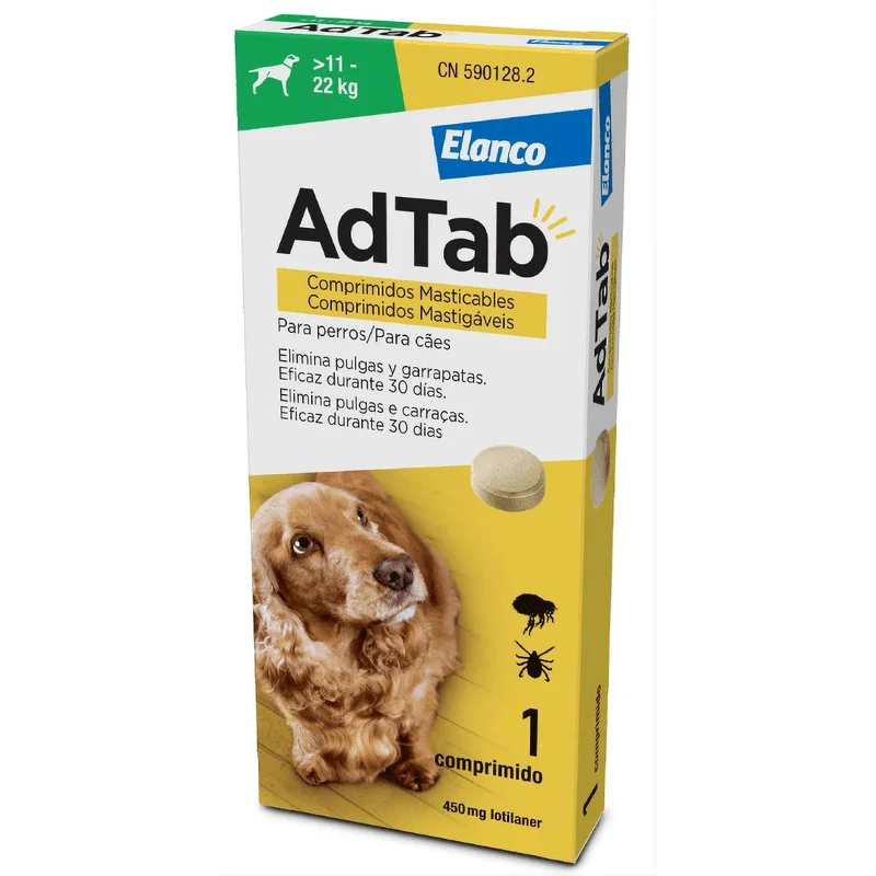 AdTab Comprimido mastigável contra pulgas e carraças para cães de 11 a 22 kg - AdTab (1 Comprimido)