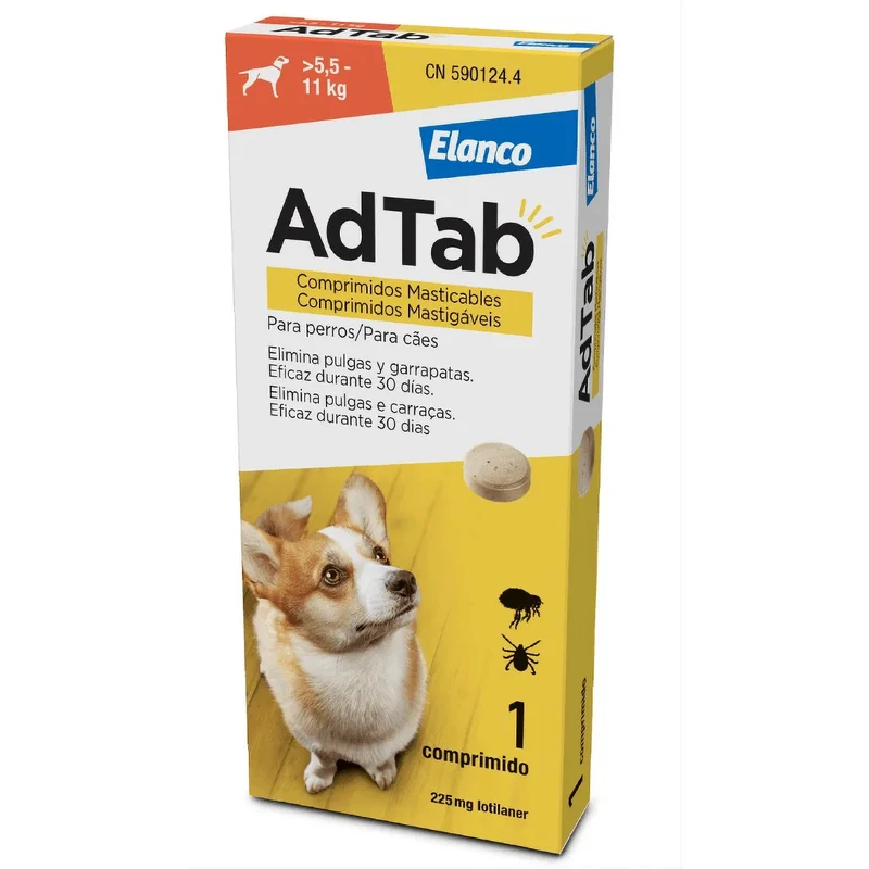 AdTab Comprimido mastigável contra pulgas e carraças para cães de 5,5 a 11 kg - AdTab (1 Comprimido)