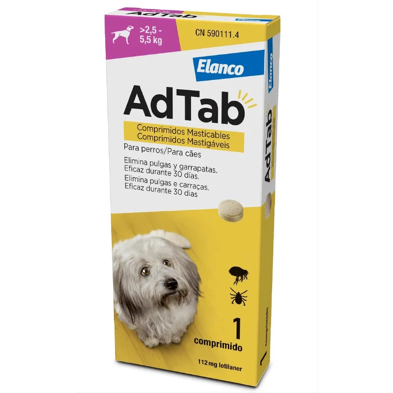 AdTab Comprimido mastigável contra pulgas e carraças para cães de 2,5 a 5,5 kg - AdTab (1 Comprimido)