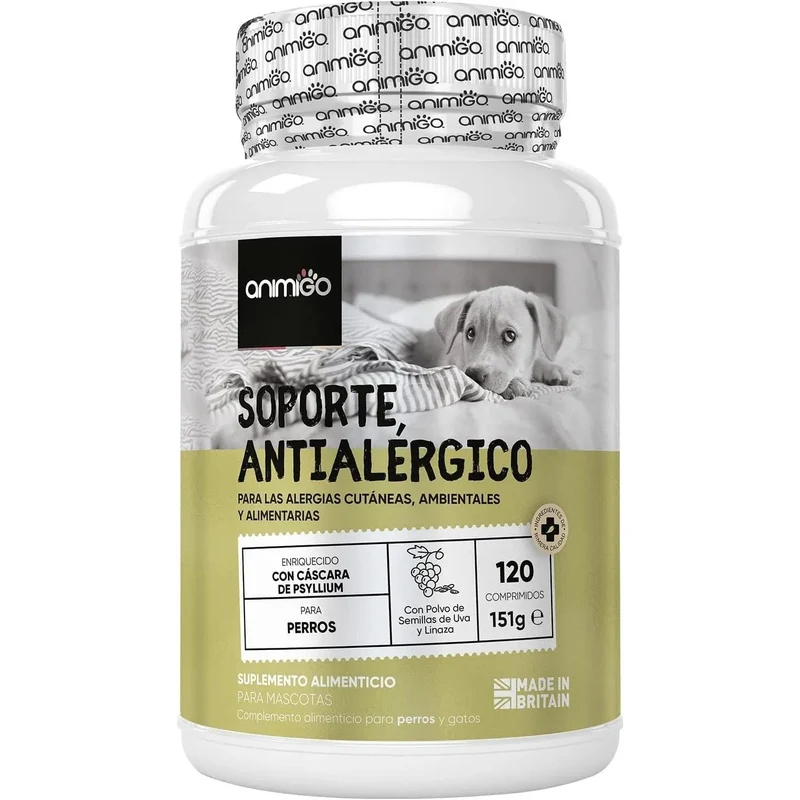 Suplemento natural alergias para aliviar a comichão em cães - 120 comprimidos sabor de frango | complemento hipoalergénico de Psyllium, sementes de linho e açafrão | anti-inflamatório