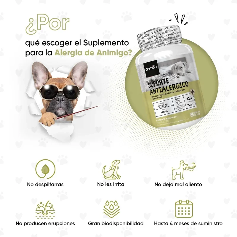 Suplemento natural alergias para aliviar a comichão em cães - 120 comprimidos sabor de frango | complemento hipoalergénico de Psyllium, sementes de linho e açafrão | anti-inflamatório
